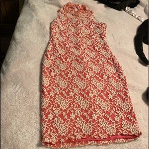 Hot Pink Dress with Cream Lace Overlay